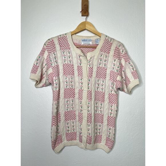 Vintage Northern Isles Short Sleeve Button Front Cardigan Sweater Size Small - Picture 1 of 4